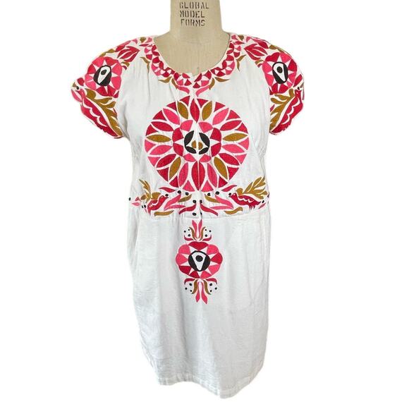 Antik Batik Embroidered Mini Dress Red Pink White Size 42/ US 10 - Picture 1 of 6
